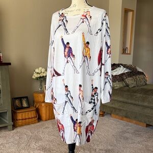 Freddie Mercury Queen Print White Midi Dress